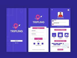 Set Of UI, UX, GUI Screens Travel Or Tripling App Including As Create Account, Sign In, Sign Up For Mobile Application. vector