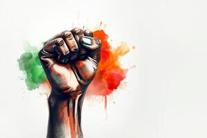 Uneteenth Independence Day concept. Fist in Three color Red black and Green. illustration photo