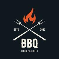 BBQ hot grill vintage typography Logo design with crossed flames and spatula. Logo for restaurant, badge,cafe and bar. vector