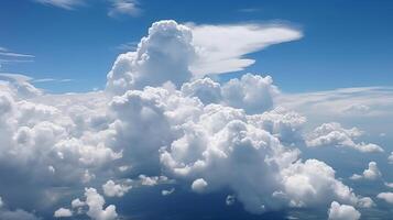 Blue sky with numerous clouds. See over the clouds.summer blue sky cloud incline light white foundation. photo