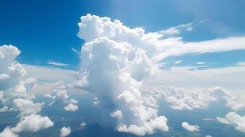 Blue sky with specific clouds. See over the clouds.summer blue sky cloud slant light white establishment. photo