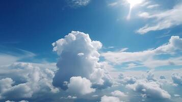 Blue sky with specific clouds. See over the clouds.summer blue sky cloud slant light white establishment. photo