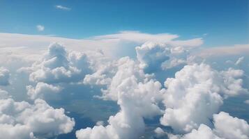 Blue sky with specific clouds. See over the clouds.summer blue sky cloud slant light white establishment. photo