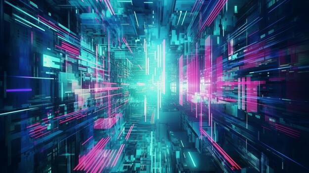 Inquisitively blue, mint and pink establishment with joining computerized glitch and mutilation impact. photo