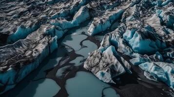 A chilly conduit from over. Ethereal photo of the stream streams from Icelandic chilly masses.