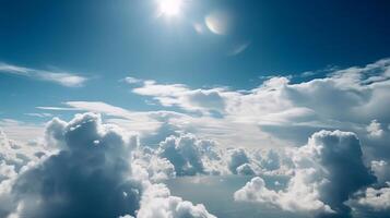 Blue sky with many clouds. See over the clouds.summer blue sky cloud slant light white establishment. photo