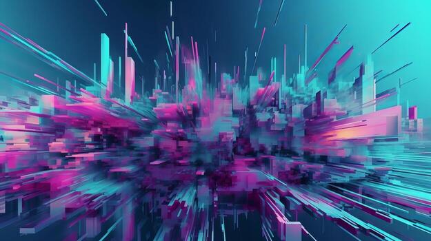 Curiously blue, mint and pink foundation with joining computerized glitch and mutilation affect. photo