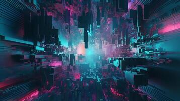 Inquisitively blue, mint and pink establishment with joining computerized glitch and mutilation impact. photo
