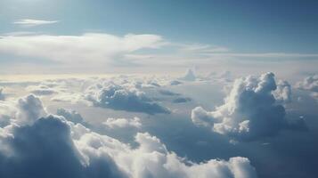 azul cielo con específico nubes ver terminado el nubes.verano azul cielo nube inclinación ligero blanco establecimiento. ai generado foto