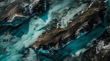 A chilly conduit from over. Ethereal photo of the stream streams from Icelandic chilly masses.