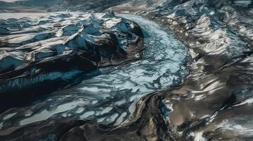A chilly conduit from over. Ethereal photo of the stream streams from Icelandic chilly masses.