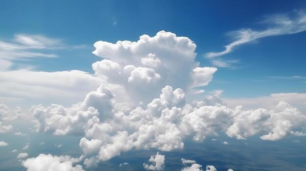 Blue sky with particular clouds. See over the clouds.summer blue sky cloud incline light white foundation. photo