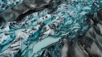 A chilly conduit from over. Ethereal photo of the stream streams from Icelandic chilly masses.