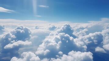 Blue sky with particular clouds. See over the clouds.summer blue sky cloud incline light white foundation. photo