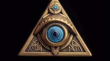 photo Sign Illuminati. freemasonry. The masonic square. All seeing eye in sacrosanct geometry triangle.