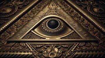 photo Sign Illuminati. freemasonry. The masonic square. All seeing eye in hallowed geometry triangle.