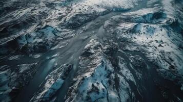 A chilly conduit from over. Ethereal photo of the stream streams from Icelandic chilly masses.