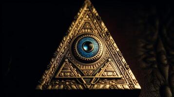 photo Sign Illuminati. freemasonry. The masonic square. All seeing eye in favored geometry triangle.