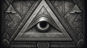 foto firmar iluminati. masonería el masónico cuadrado. todas viendo ojo en favorecido geometría triángulo. ai generado