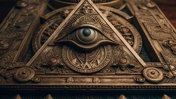 photo Sign Illuminati. freemasonry. The masonic square. All seeing eye in favored geometry triangle.