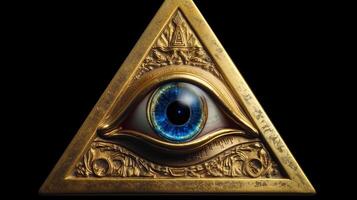 foto firmar iluminati. masonería el masónico cuadrado. todas viendo ojo en santo geometría triángulo. ai generado