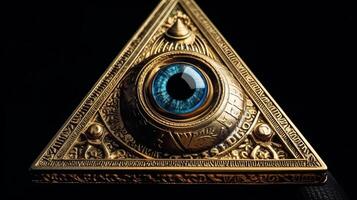 photo Sign Illuminati. freemasonry. The masonic square. All seeing eye in consecrated geometry triangle.