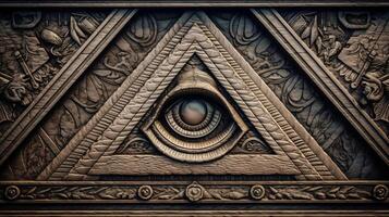 foto firmar iluminati. masonería el masónico cuadrado. todas viendo ojo en sacrosanto geometría triángulo. ai generado