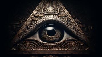 photo Sign Illuminati. freemasonry. The masonic square. All seeing eye in favored geometry triangle.