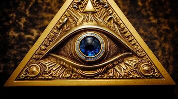 photo Sign Illuminati. freemasonry. The masonic square. All seeing eye in blessed geometry triangle.