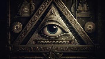 photo Sign Illuminati. freemasonry. The masonic square. All seeing eye in favored geometry triangle.