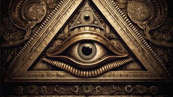 foto firmar iluminati. masonería el masónico cuadrado. todas viendo ojo en favorecido geometría triángulo. ai generado