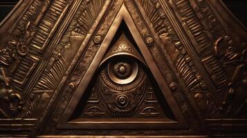 photo Sign Illuminati. freemasonry. The masonic square. All seeing eye in favored geometry triangle.