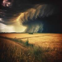 Tornado rages through a field. Illustration photo