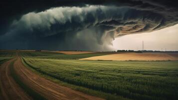 tornado rabia mediante un campo. ilustración ai generativo foto