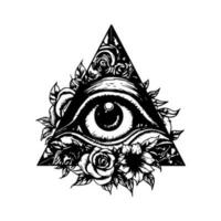 Eye in triangle illustration is a symbol of mystery and intrigue, perfect for those looking to add a touch of mysticism to their designs. vector