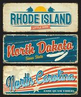 USA states Rhode Island Dakota, Carolina plates vector