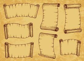 Paper scrolls, old parchments, manuscript papyrus vector