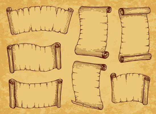 Paper scrolls, old parchments, manuscript papyrus
