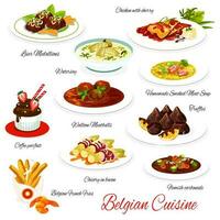 Belgian cuisine vector menu meals, Belgium food