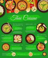 Thai food cuisine menu, restaurant meals, dishes vector