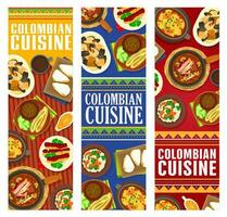 Colombiana alimento, Colombia cocina dibujos animados pancartas vector