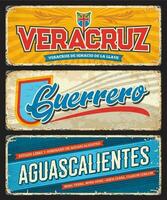 Aguascalientes, Guerrero, Veracruz state tin plate vector