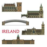 Ireland landmarks, Dublin architecture buildings vector