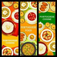 Portuguese cuisine banners, Portugal food dishes vector