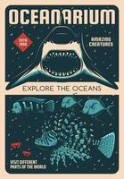 Oceanarium exotic and tropical fishes retro banner vector