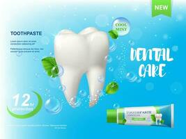 Mint toothpaste. White healthy tooth poster vector