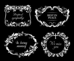 Funeral frames with floral borders and condolences vector