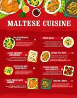 Maltese cuisine vector menu template, Malta meals