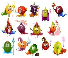 Fruits magician and wizard cartoon characters vector