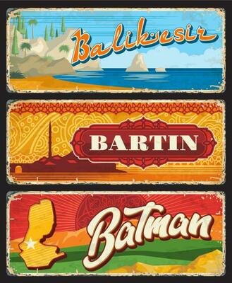 Balikesir, Bartin, Batman Turkey provinces plates